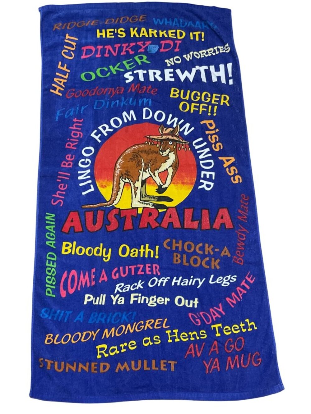 Lingo Down Under Australia Cotton Beach Towel  Kangaroo Aussie Slang 58" X 31"